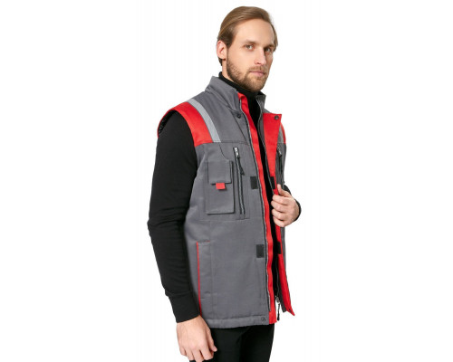 Жилет мужской утепленный рабочий "Авангард" серый-красный
